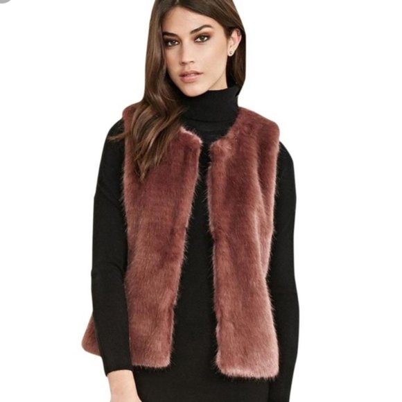 Mauve Forever 21 Faux Fur Vest Plush Soft Medium M - Picture 7 of 10